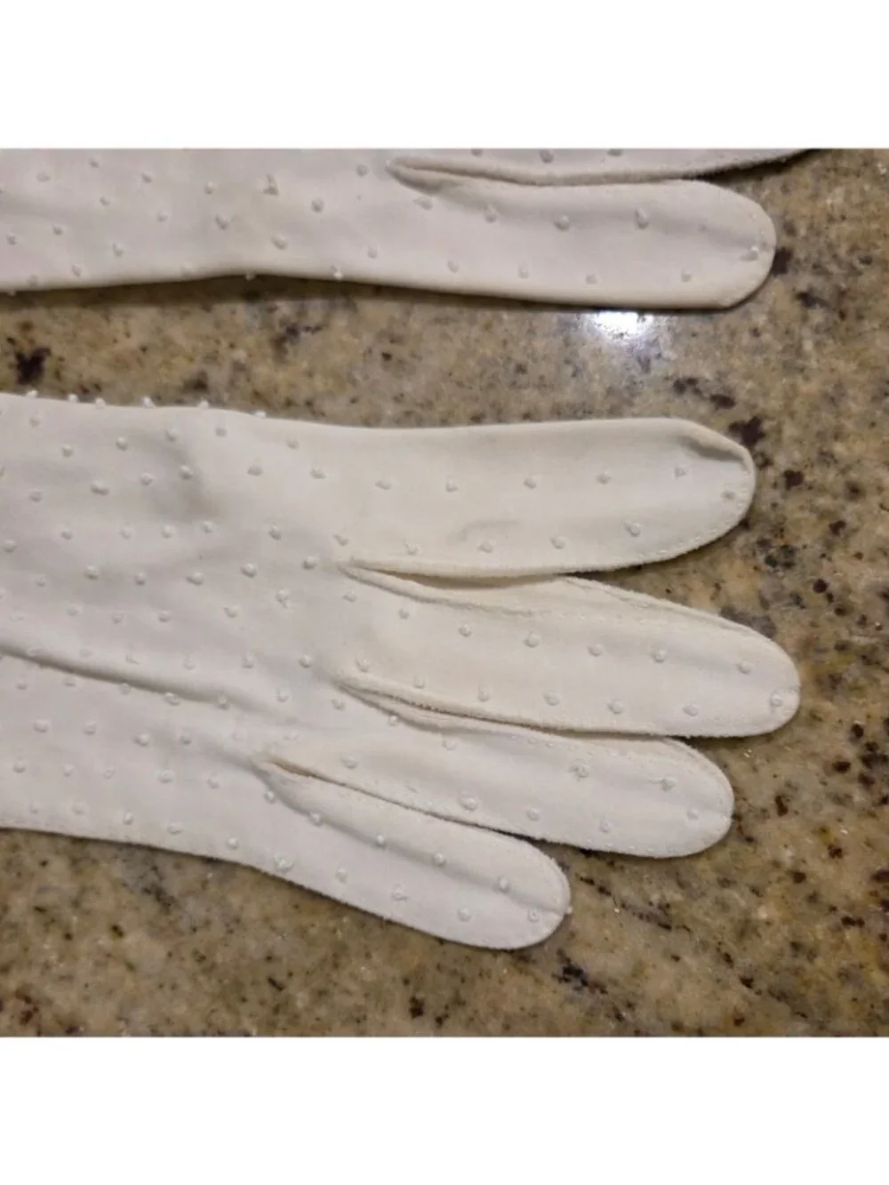 Vintage Womens Size L Off-White Cotton Stretch Formal Gloves Beaded Scallop...